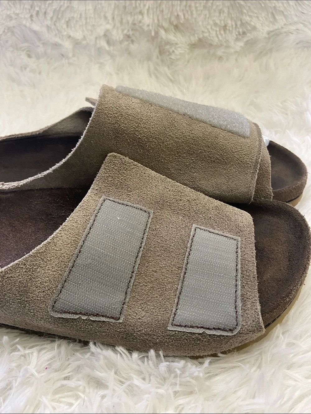 Birkenstock Men's Suede Slide Sandals in Taupe. Size-11